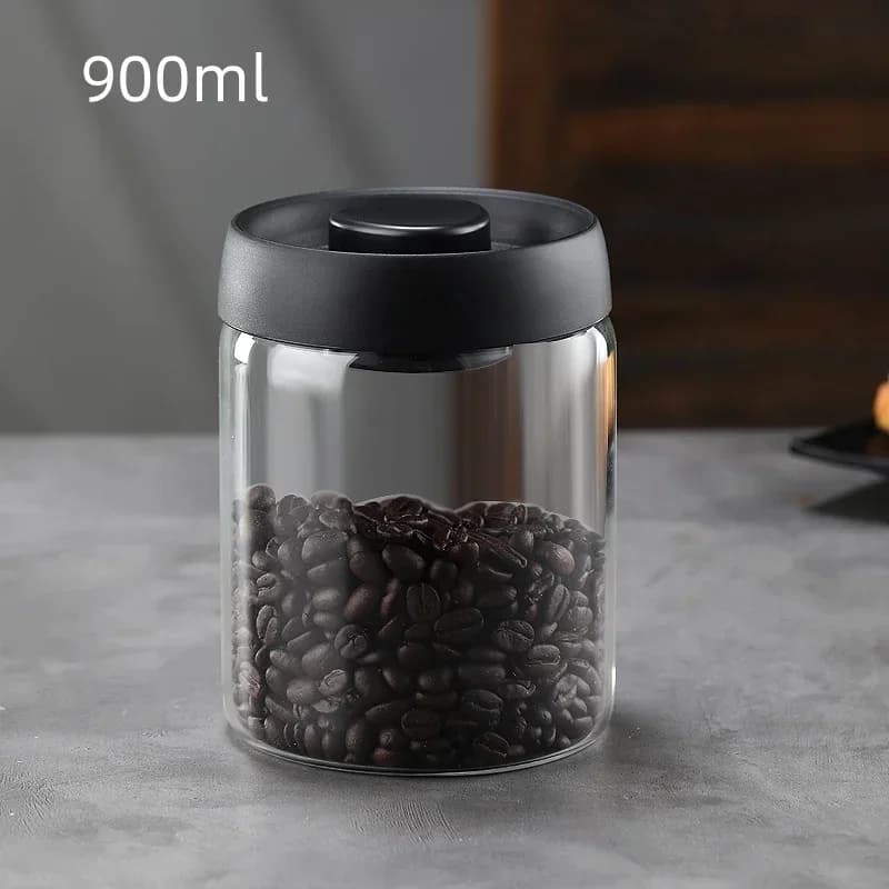 Bocal hermétique sous vide en verre avec couvercle noir pour café et thé
