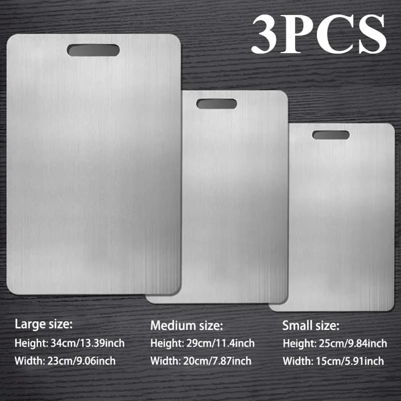Lot de 3 Planches à Découper en Acier Inoxydable - Double Face Robuste pour Viande, Légumes et Pâte