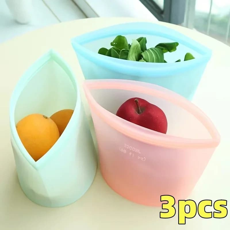 Sacs de conservation réutilisables en silicone | Sachets hermétiques étanches pour réfrigérateur (1/3 pièces)