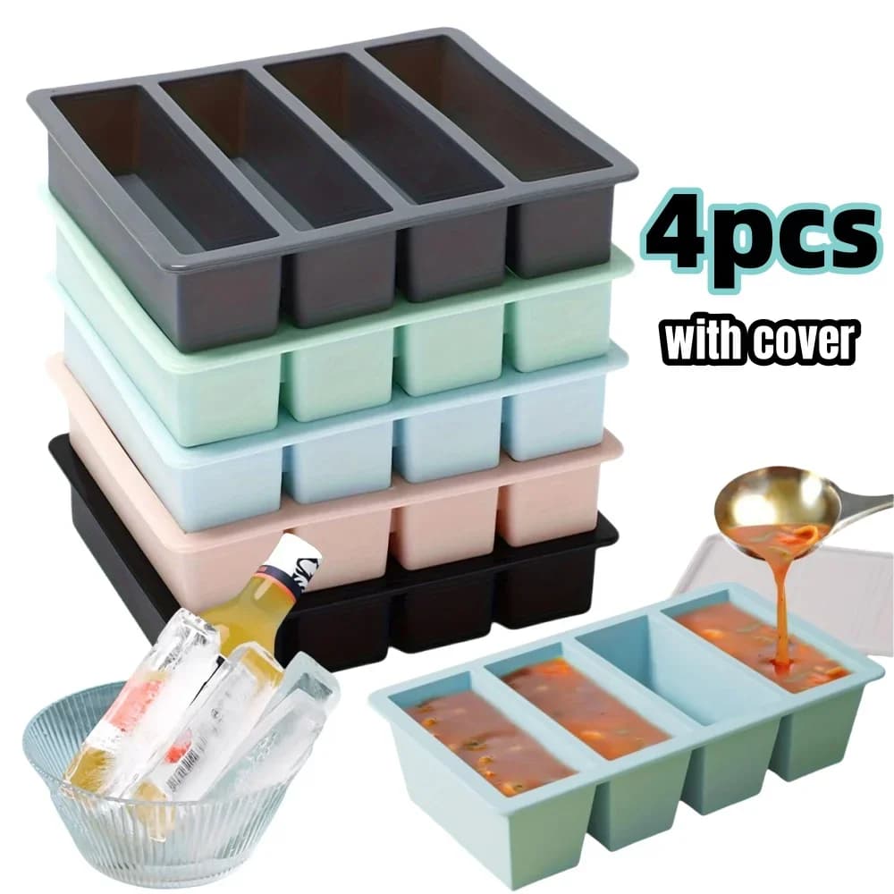 Lot de 1/4 moules à glaçons rectangulaires avec couvercle pour bouteilles
