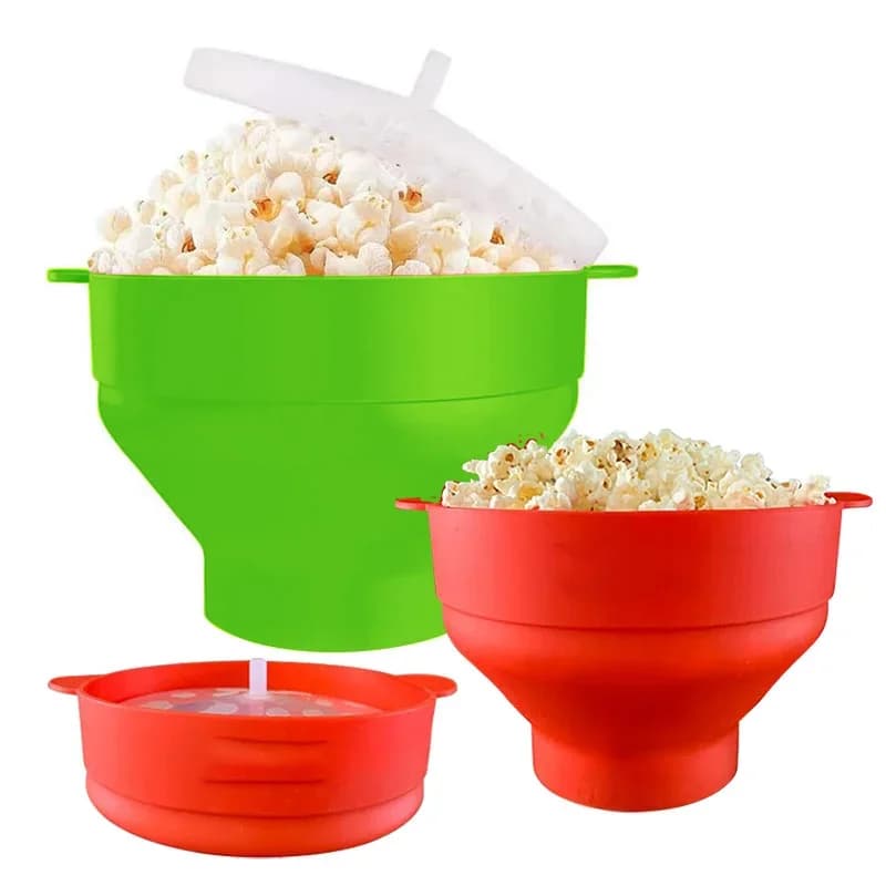 Cuiseur à pop-corn pliable en silicone pour micro-ondes sans BPA avec couvercle