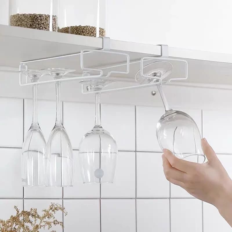 Porte-verres à vin suspendu, support pour verres à pied sans perçage, égouttoir inversé