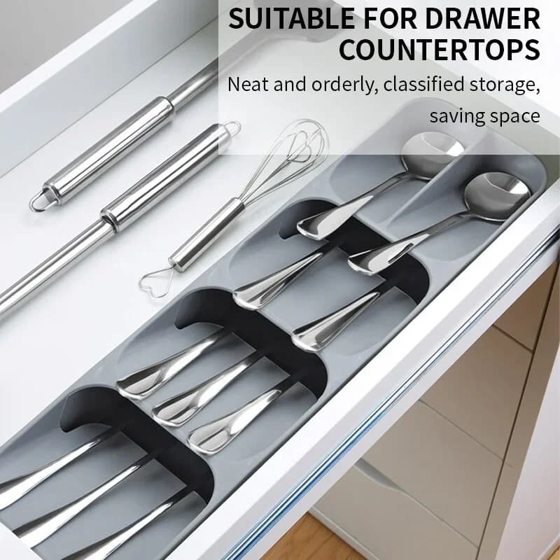 Organisateur de tiroir pour couverts et couteaux - Bac de rangement cuisine pour vaisselle et épices