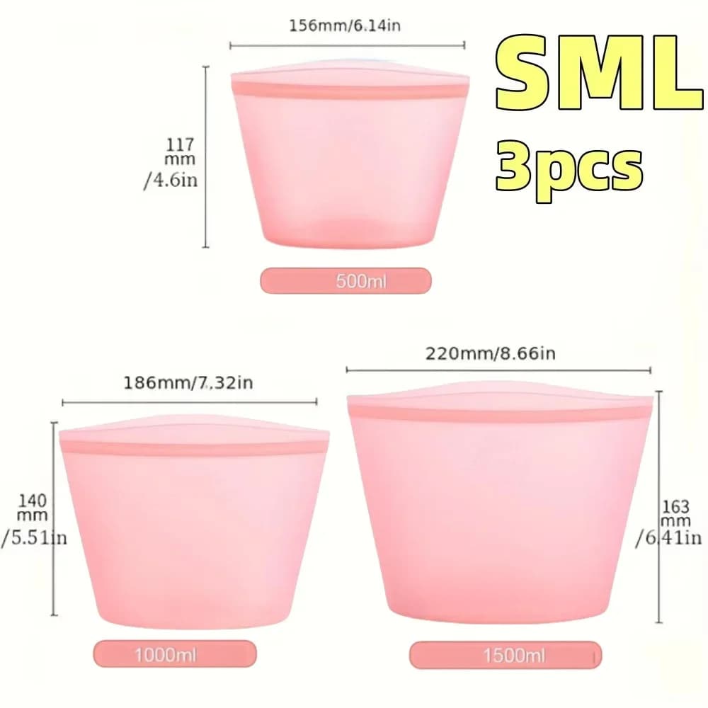 Sacs de conservation réutilisables en silicone | Sachets hermétiques étanches pour réfrigérateur (1/3 pièces)