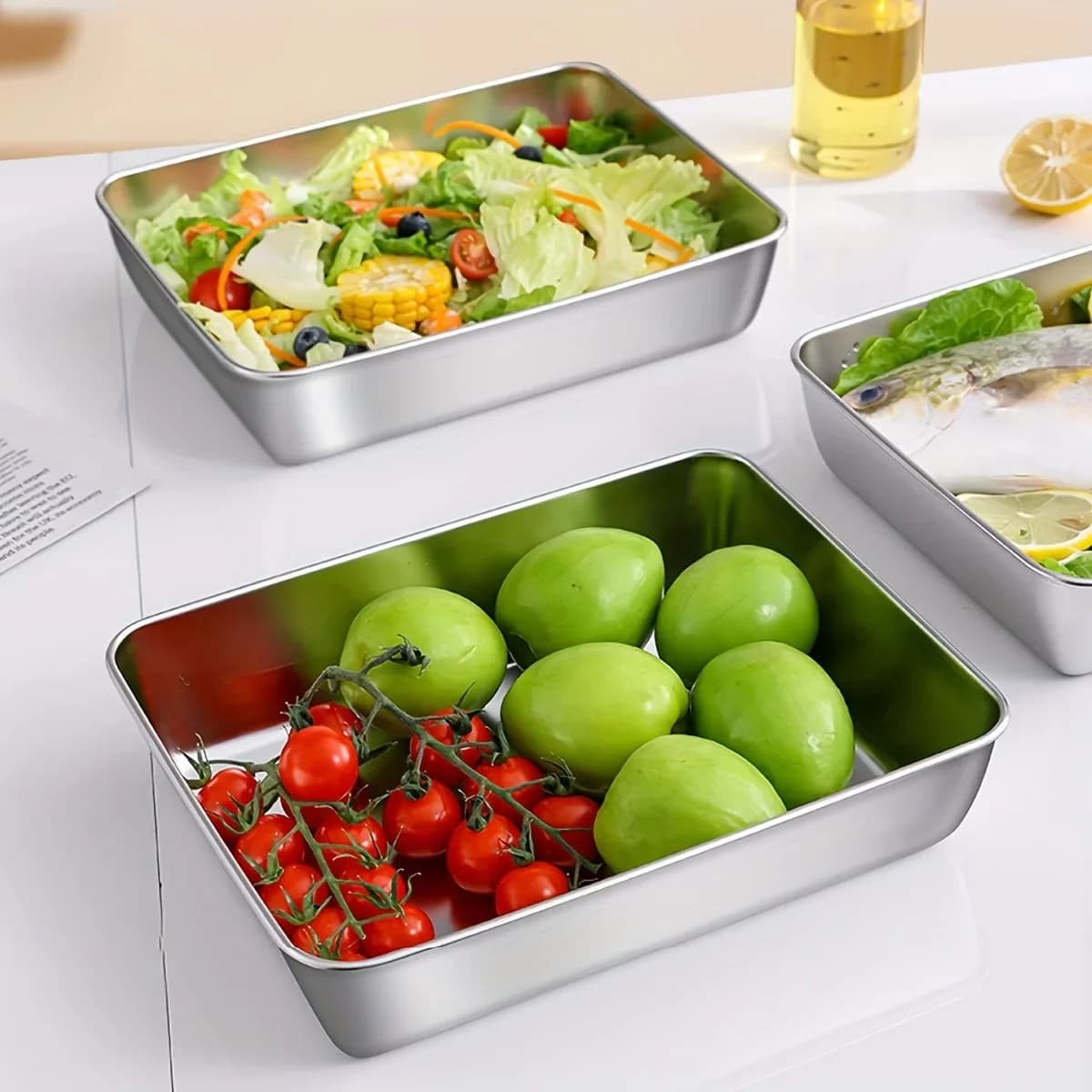 Lot de 3 boîtes alimentaires hermétiques en acier inoxydable sans BPA - Rangement pour réfrigérateur et cellier