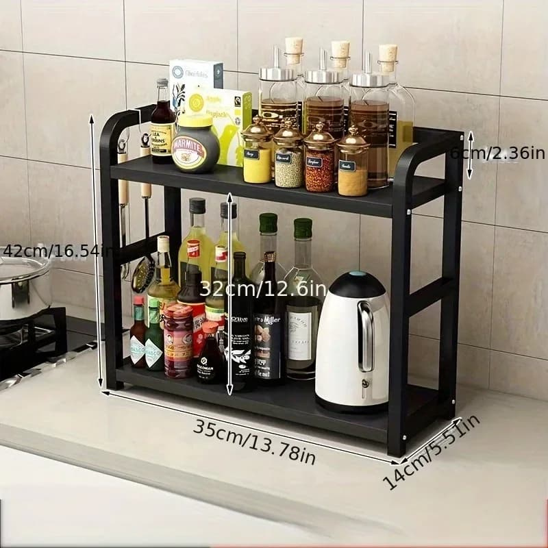 Étagère de comptoir en métal à 2 niveaux - Rangement café, tasses et épices