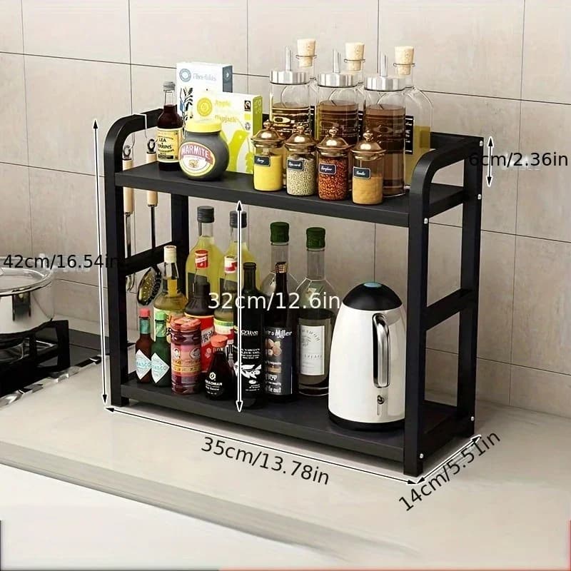Étagère de comptoir en métal à 2 niveaux - Rangement café, tasses et épices