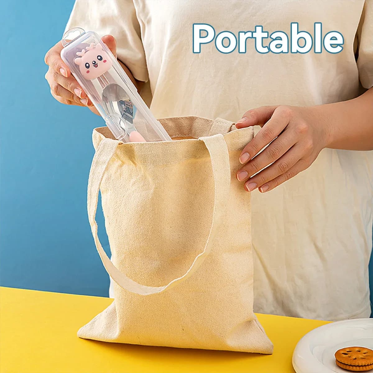 Boîte à couverts de voyage transparente avec couvercle à rabat anti-poussière