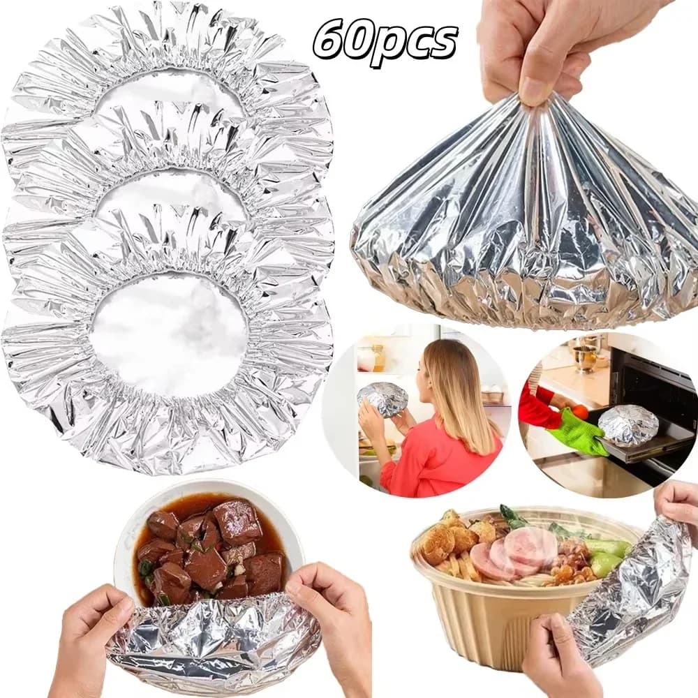 Couvre-bols réutilisables en feuille d'aluminium 10-60 pièces, isothermes pour pique-nique et four