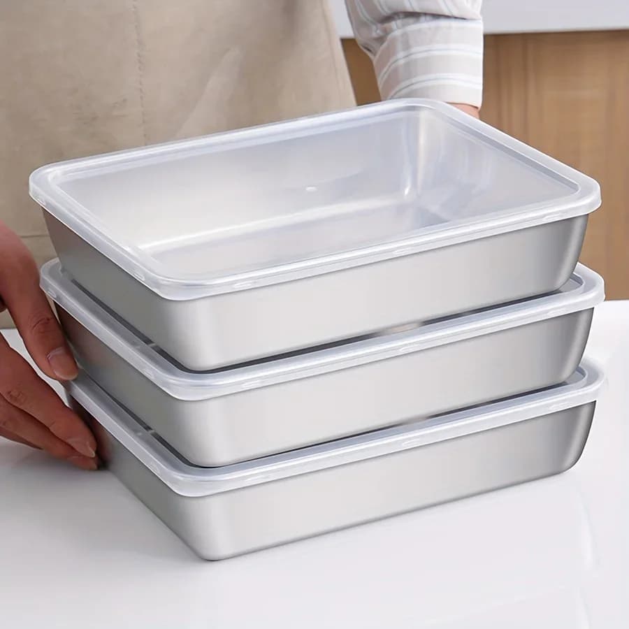 Lot de 3 boîtes alimentaires hermétiques en acier inoxydable sans BPA - Rangement pour réfrigérateur et cellier