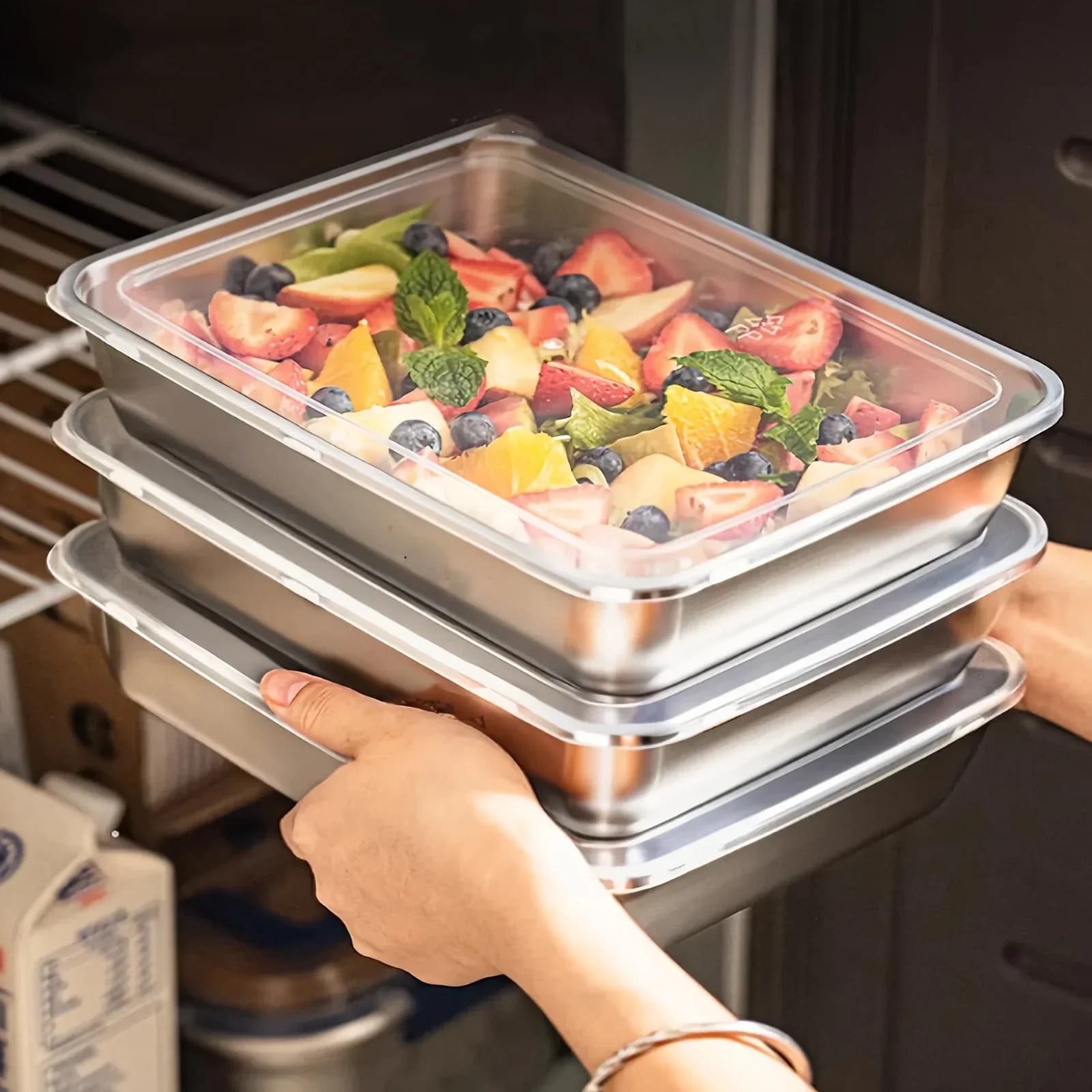 Lot de 3 boîtes alimentaires et lunch box en inox - Boîtes étanches et empilables pour camping