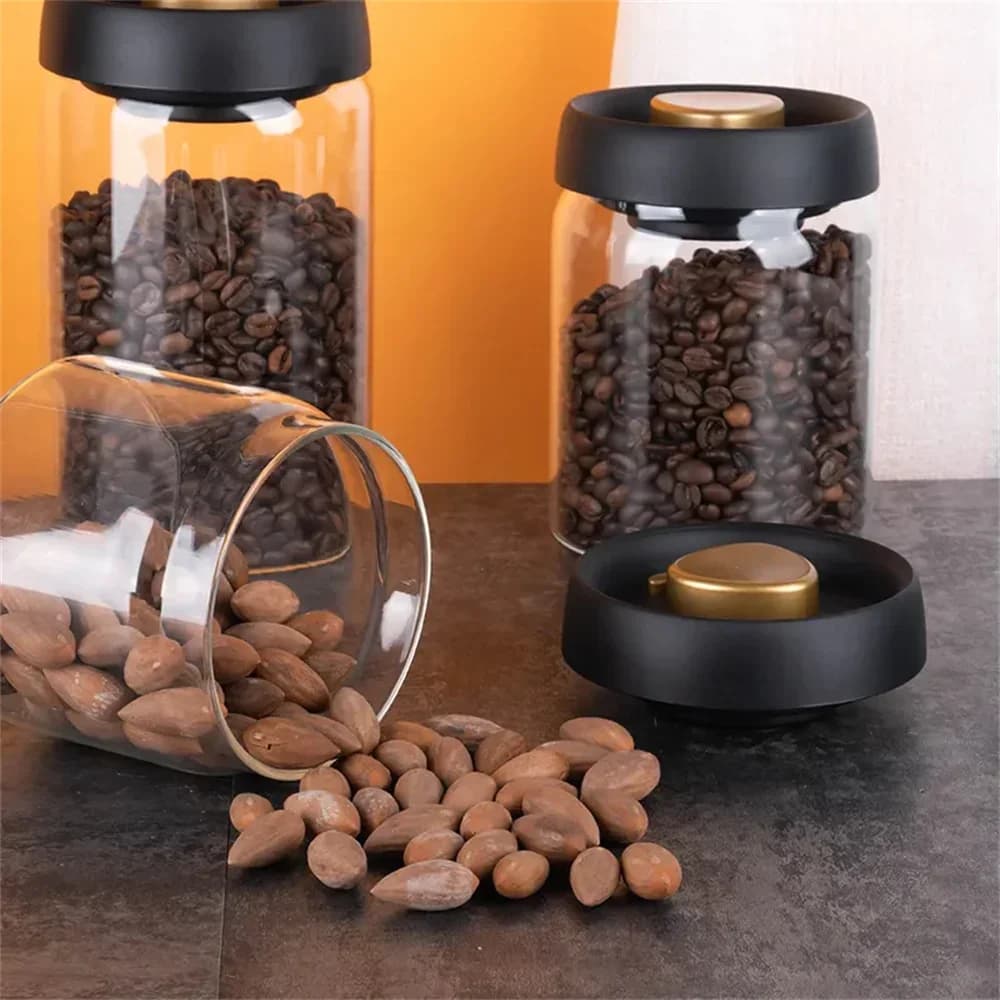 Bocal sous vide en verre transparent pour grains de café et aliments