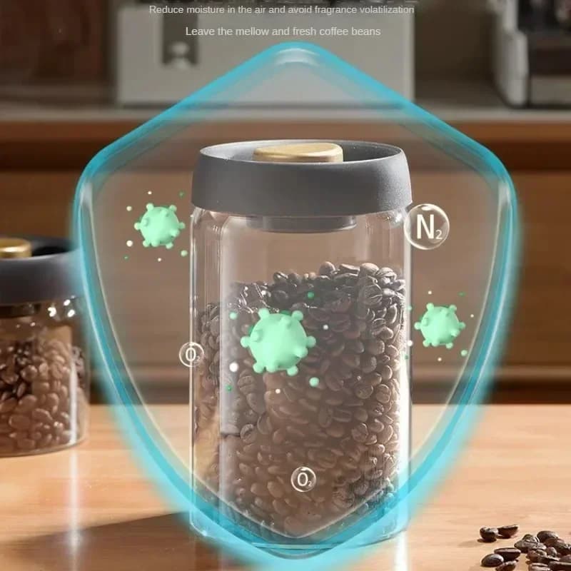 Bocal hermétique sous vide en verre avec couvercle noir pour café et thé