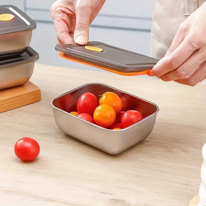 Lot de 4 boîtes de conservation en acier inoxydable épaissi - Hermétiques et empilables sans BPA pour frigo et congélateur
