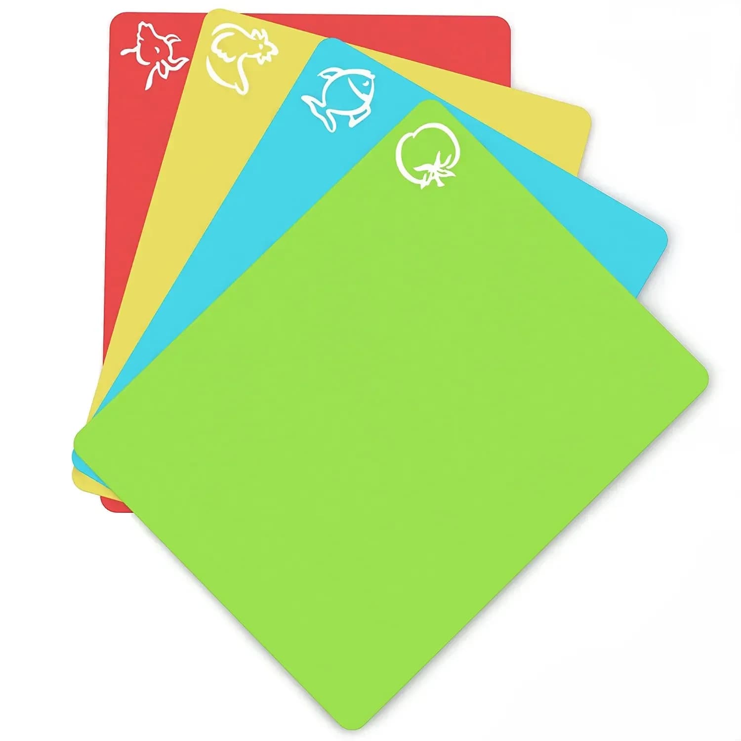 Lot de 4 planches à découper flexibles et antidérapantes en plastique avec icônes d'aliments