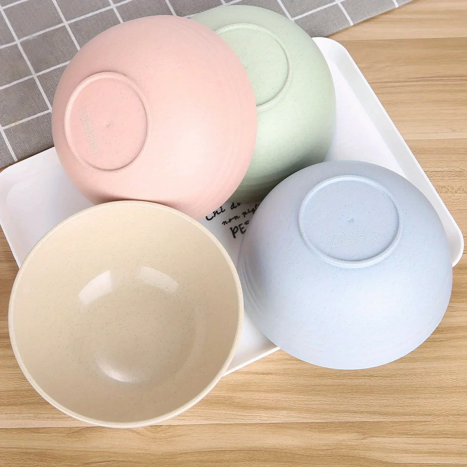 Lot de 4 bols incassables en plastique PP 24 oz pour soupe, riz et céréales - Micro-ondes et lave-vaisselle
