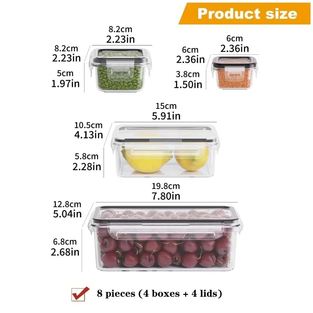 Lot de 8 boîtes hermétiques sans BPA avec couvercles à clip - Rangement en plastique PP pour micro-ondes et congélateur