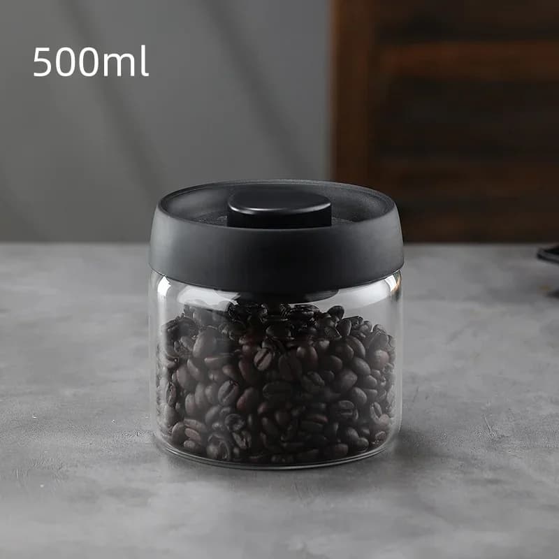 Bocal hermétique sous vide en verre avec couvercle noir pour café et thé