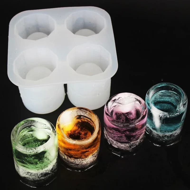 Moule à glaçons en silicone à 4 trous, presse-glaçons ronds pour whisky et cocktails