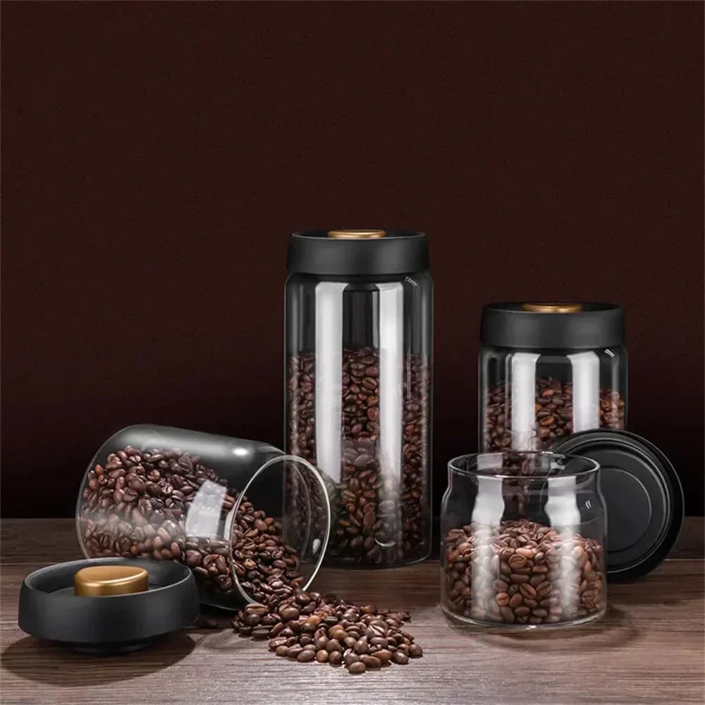 Bocal sous vide en verre transparent pour grains de café et aliments