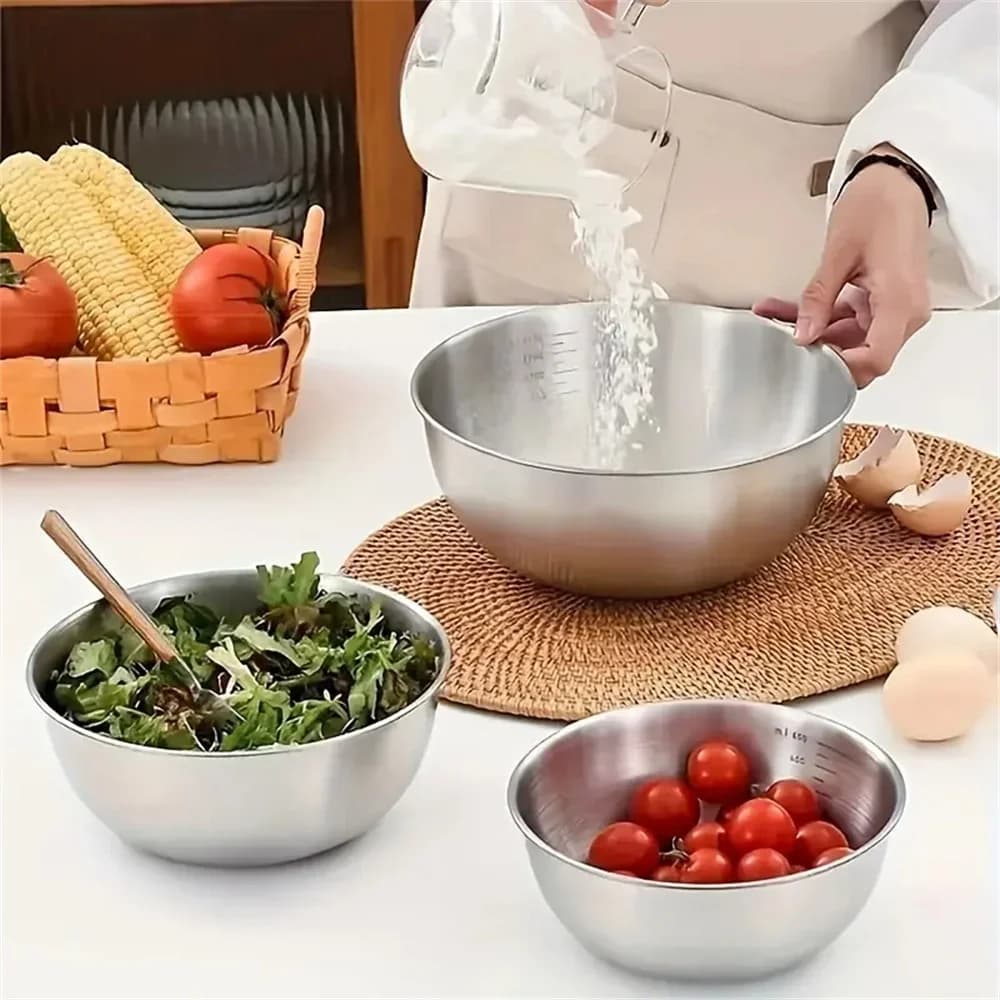 Lot de 1 à 3 bols en acier inoxydable gradués pour cuisine, pâtisserie et conservation des aliments, bols mélangeurs grande capacité
