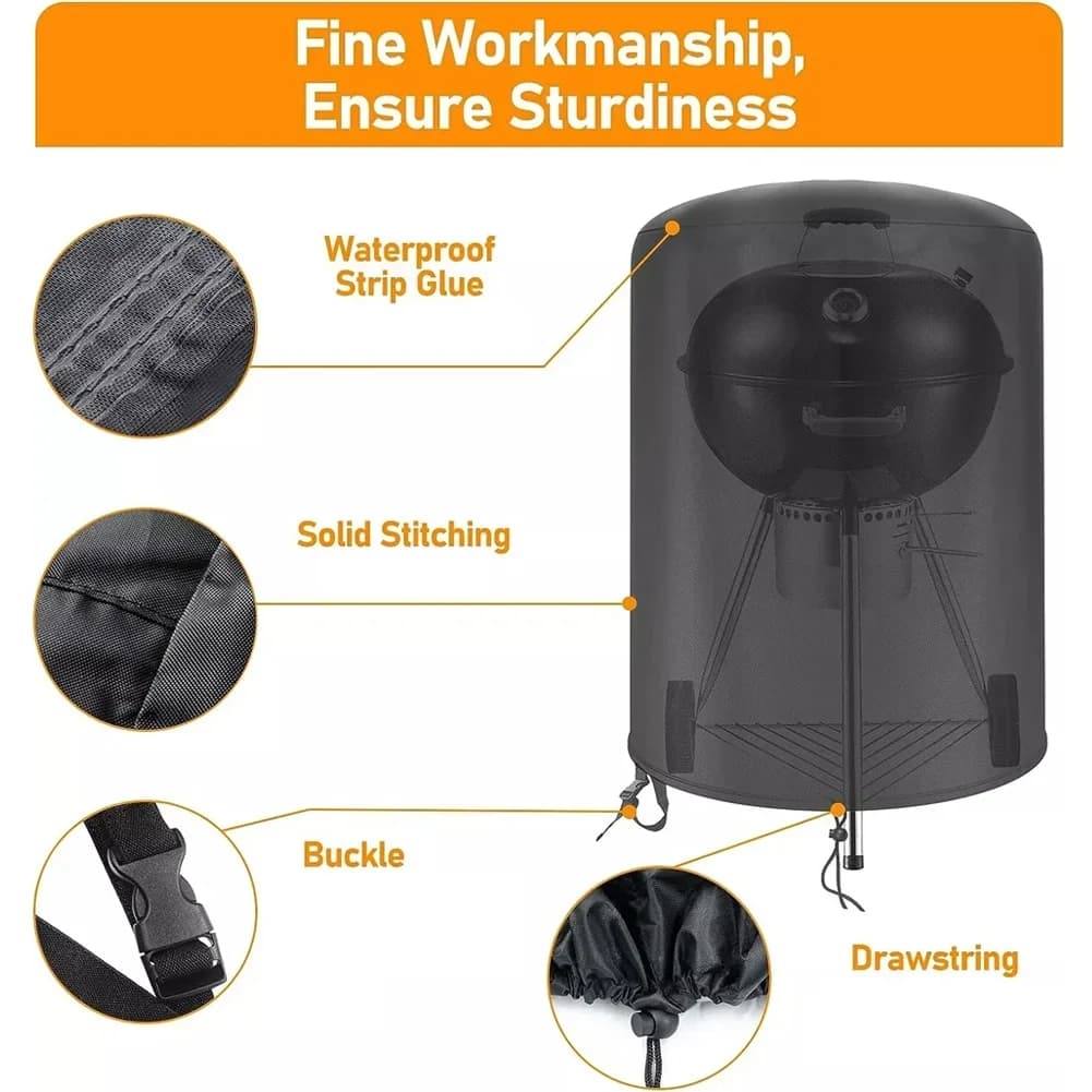 Housse de barbecue ronde étanche Raweao pour Weber, housse de protection extérieure en tissu Oxford 57 cm