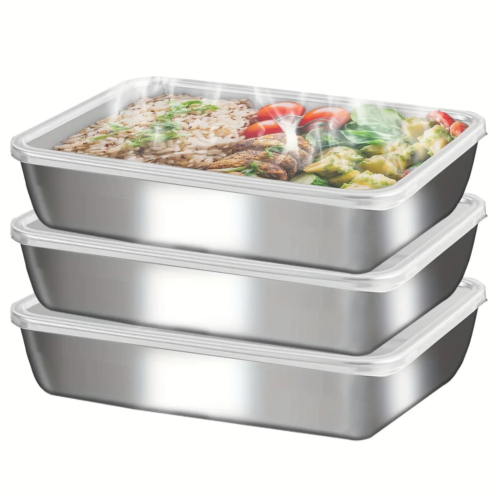 Lot de 3 boîtes alimentaires et lunch box en inox - Boîtes étanches et empilables pour camping