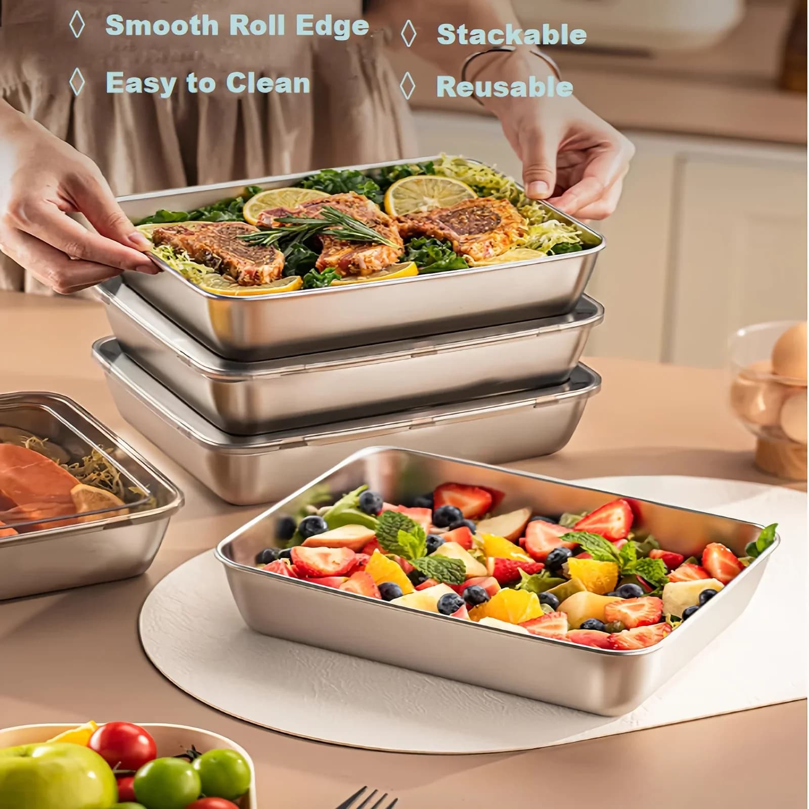 Lot de 3 boîtes alimentaires et lunch box en inox - Boîtes étanches et empilables pour camping