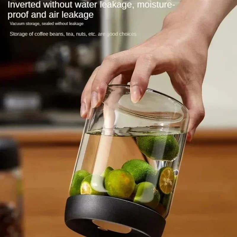 Bocal hermétique sous vide en verre avec couvercle noir pour café et thé