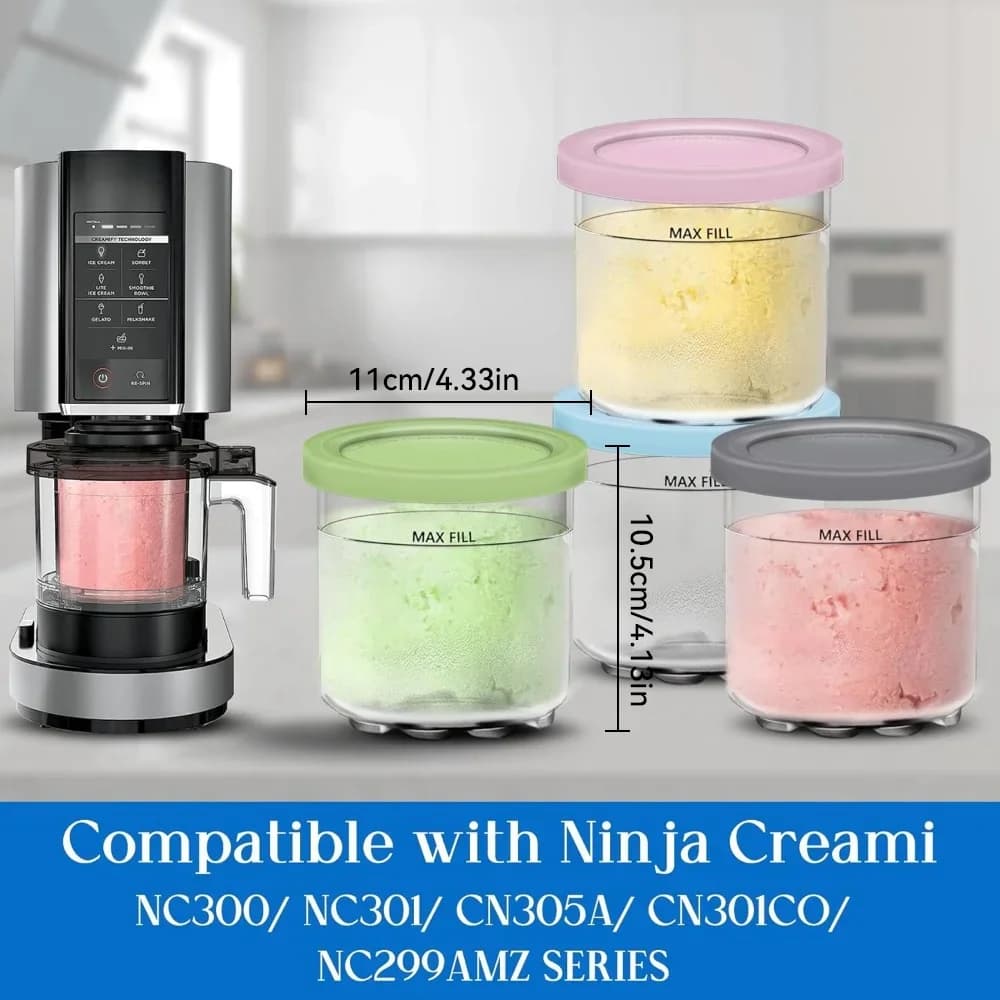 Pots et couvercles Creami pour Ninja - Lot de 4 récipients à glace compatibles smoothies