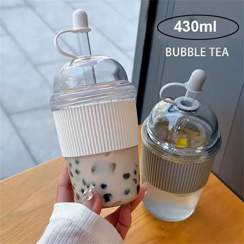 Gobelet avec Paille Rabattable 430 ml - Bouteille Réutilisable Style Ins