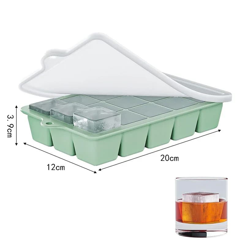 Lot de 2 bacs à glaçons en silicone avec couvercle | 15 compartiments réutilisables