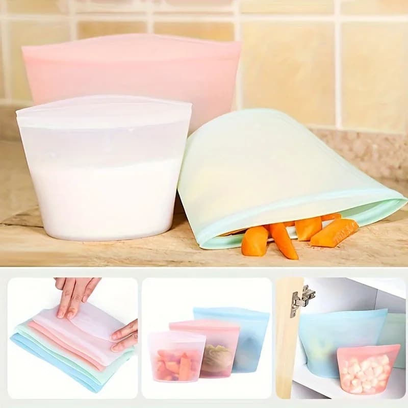 Sacs de conservation réutilisables en silicone | Sachets hermétiques étanches pour réfrigérateur (1/3 pièces)