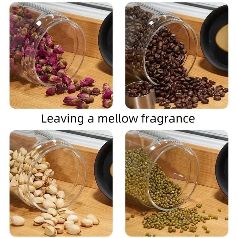 Bocal hermétique sous vide en verre avec couvercle noir pour café et thé
