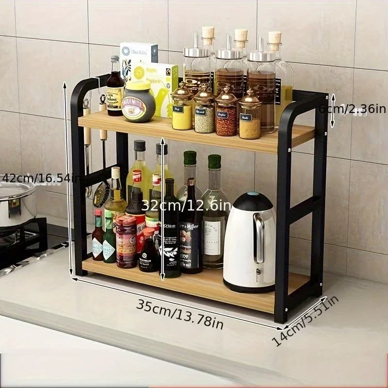 Étagère de comptoir en métal à 2 niveaux - Rangement café, tasses et épices