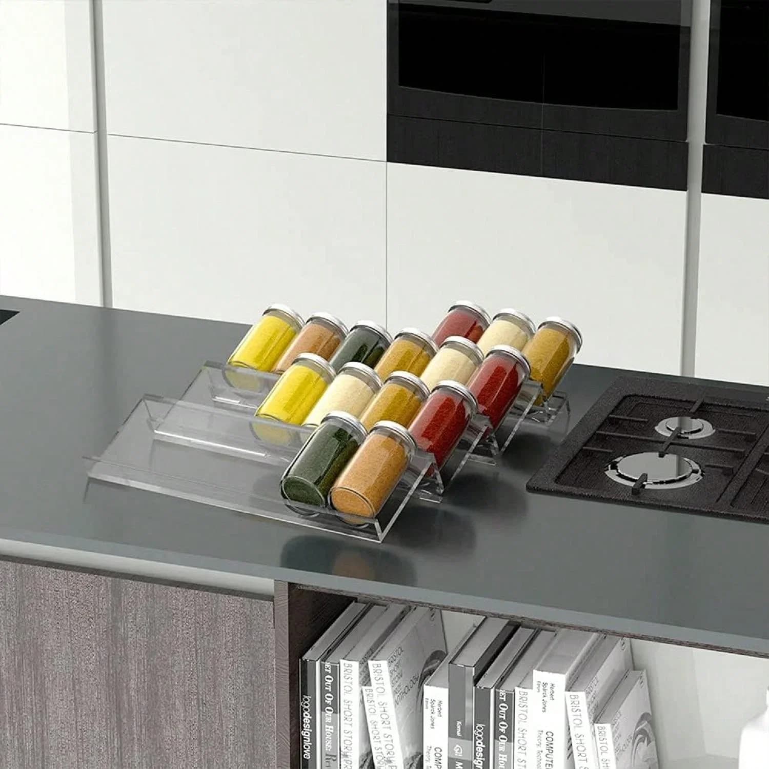 Organisateur de Tiroir à Épices Réglable en Acrylique - Support Extensible pour Pots d'Épices