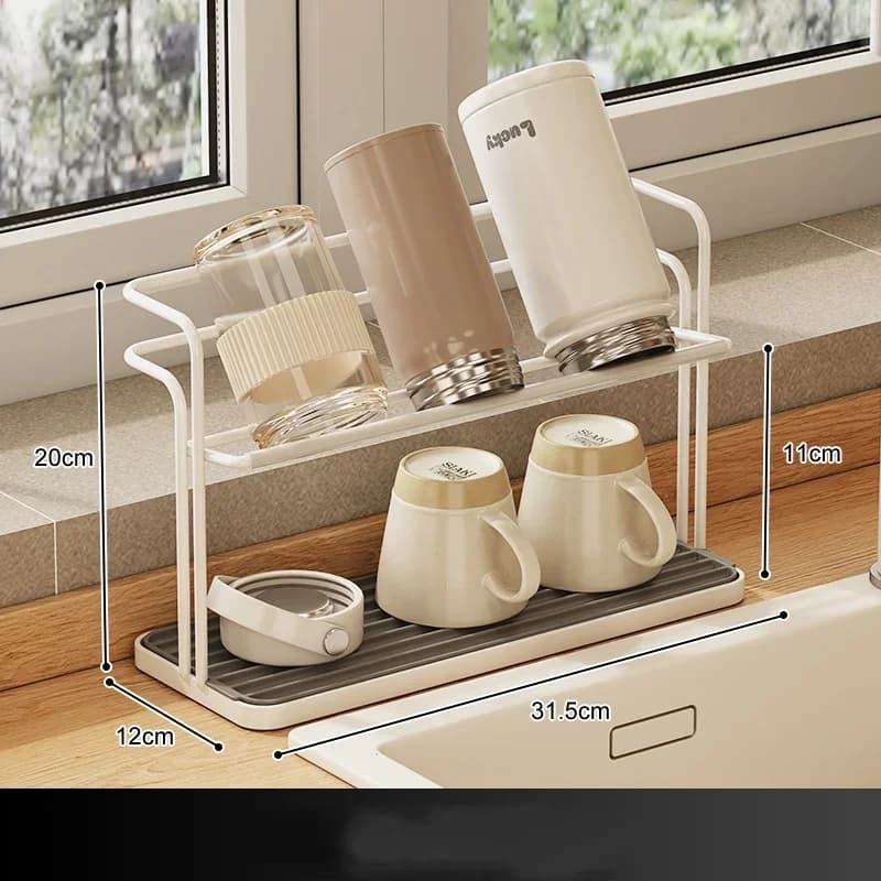 Égouttoir à tasses double couche en acier inoxydable, support suspendu avec plateau pour cuisine