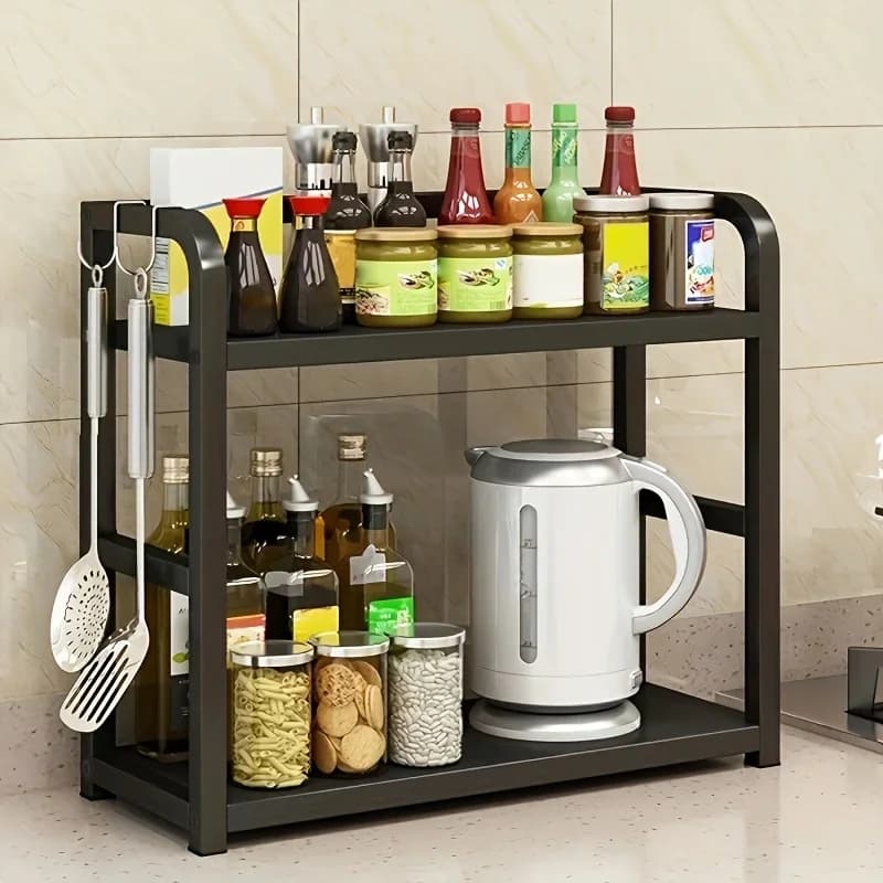 Étagère de comptoir en métal à 2 niveaux - Rangement café, tasses et épices