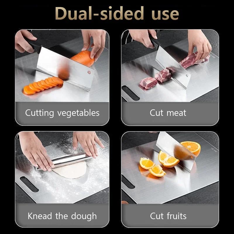 Lot de 3 Planches à Découper en Acier Inoxydable - Double Face Robuste pour Viande, Légumes et Pâte