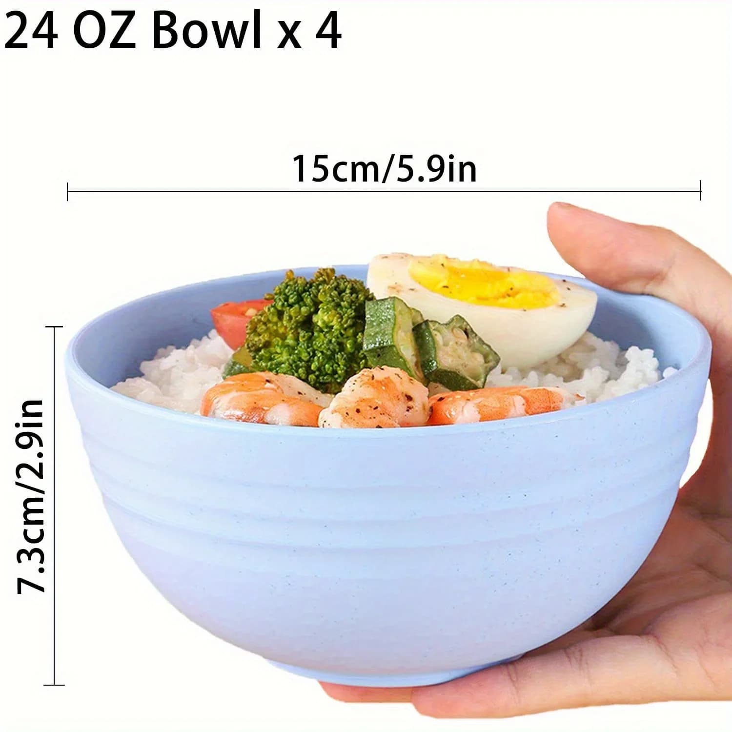 Lot de 4 bols incassables en plastique PP 24 oz pour soupe, riz et céréales - Micro-ondes et lave-vaisselle