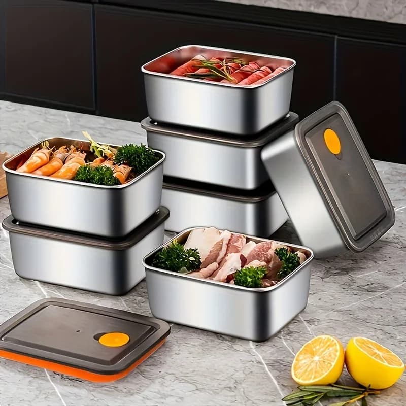 Lot de 4 boîtes de conservation en acier inoxydable épaissi - Hermétiques et empilables sans BPA pour frigo et congélateur