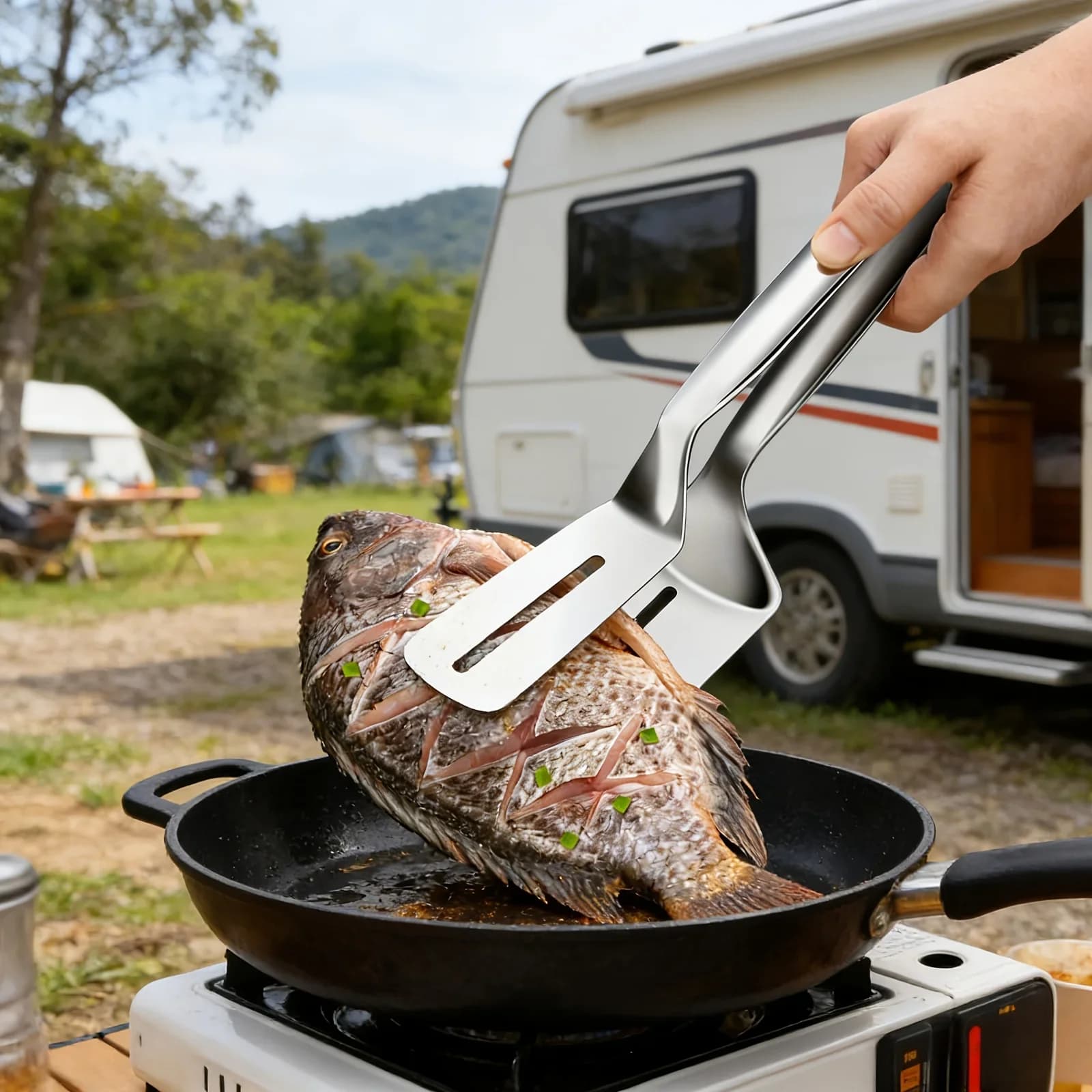 Pince spatule double face en acier inoxydable pour steak, poisson et pizza (1/2/4 pièces)
