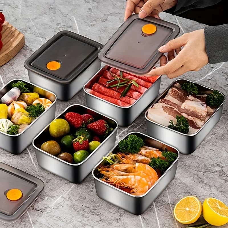 Lot de 4 boîtes de conservation en acier inoxydable épaissi - Hermétiques et empilables sans BPA pour frigo et congélateur
