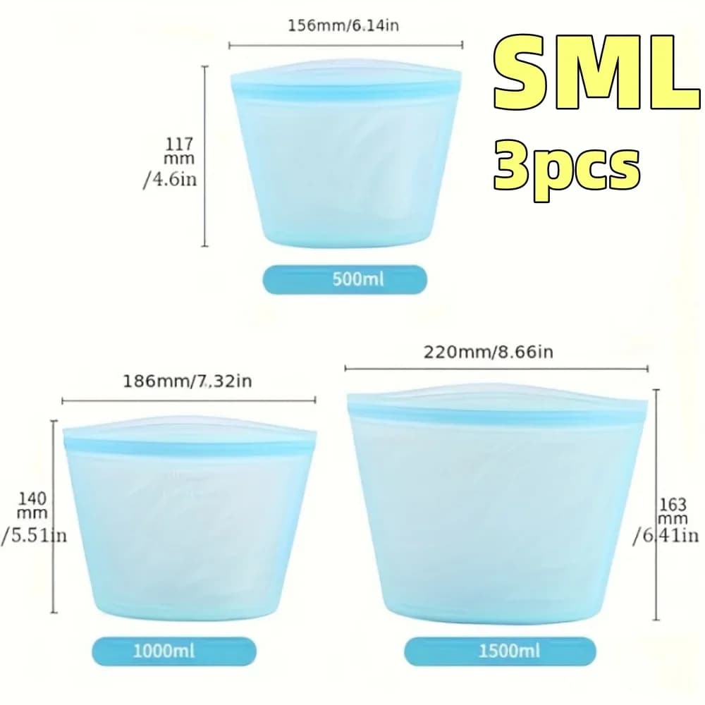Sacs de conservation réutilisables en silicone | Sachets hermétiques étanches pour réfrigérateur (1/3 pièces)