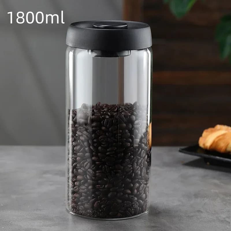 Bocal hermétique sous vide en verre avec couvercle noir pour café et thé