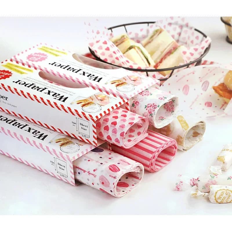 Lot de 50 feuilles de papier ciré alimentaire ingraissable pour pain, sandwich, burger et frites, papier sulfurisé de cuisson