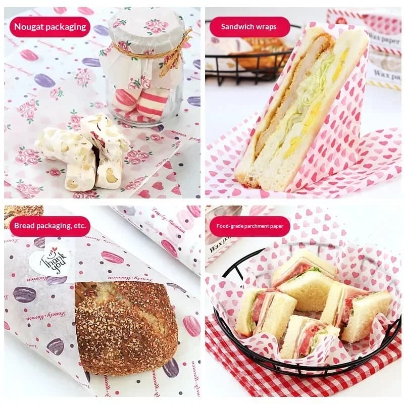 Lot de 50 feuilles de papier ciré alimentaire ingraissable pour pain, sandwich, burger et frites, papier sulfurisé de cuisson