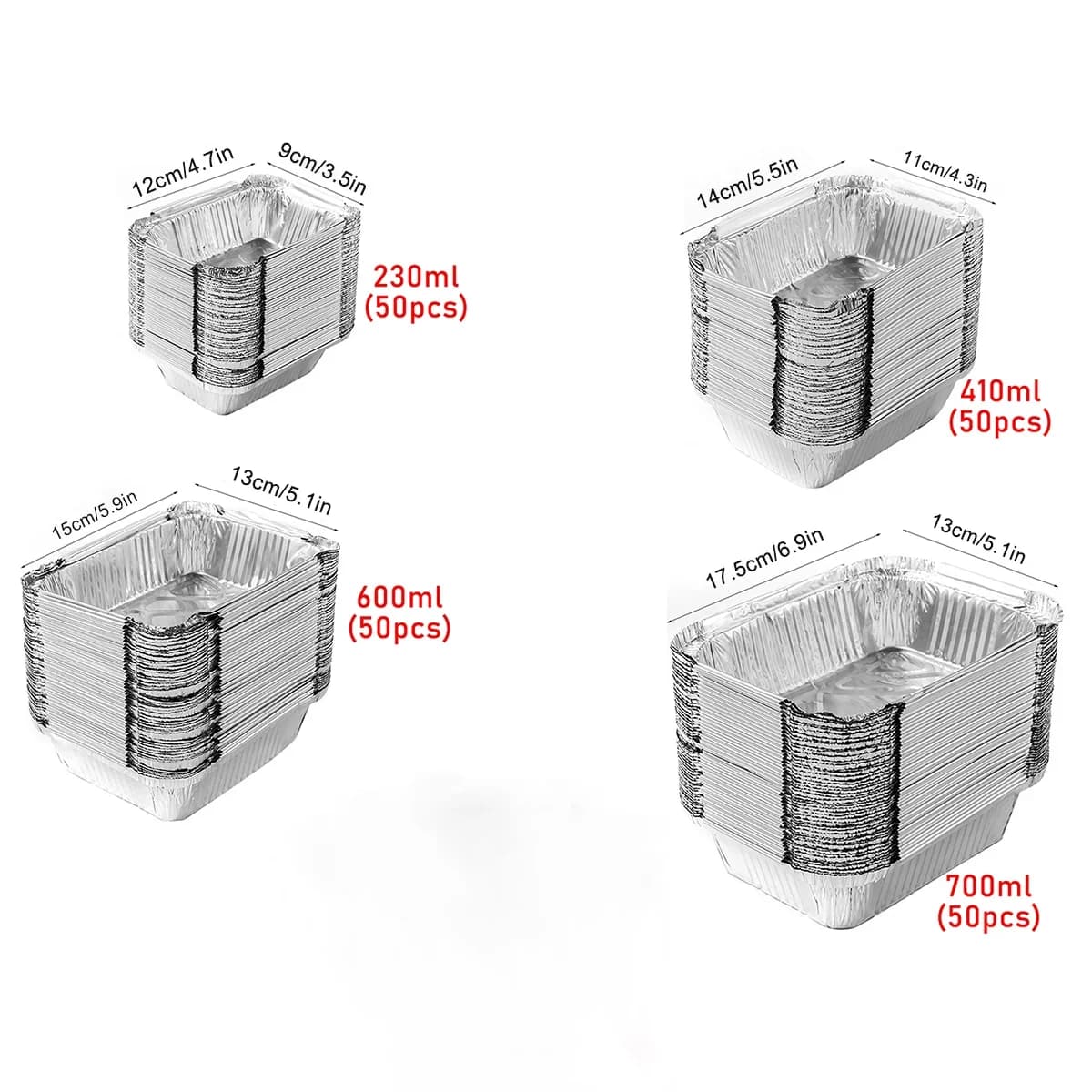50 barquettes jetables en aluminium pour cuisson, réchauffage et conservation