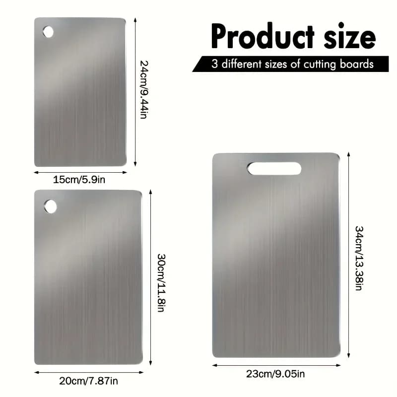 Lot de 3 Planches à Découper en Acier Inoxydable - Antidérapantes avec Rainure à Jus, Sans BPA