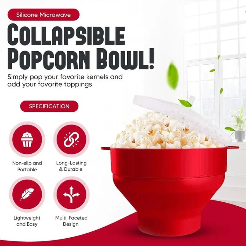 Cuiseur à pop-corn pliable en silicone pour micro-ondes sans BPA avec couvercle
